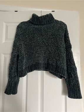 POL Forest Green Plush Cable-Textured Turtleneck Sweater